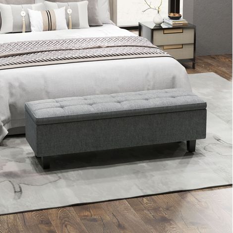 Panca contenitore imbottita effetto lino, 138 x 40 x 45 cm, grigio scuro HAVRYA (1/5)