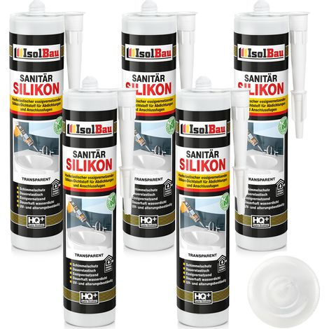 IsolBau Silicone Sanitaire Transparent Sanitär Silikon 5 x 300ml