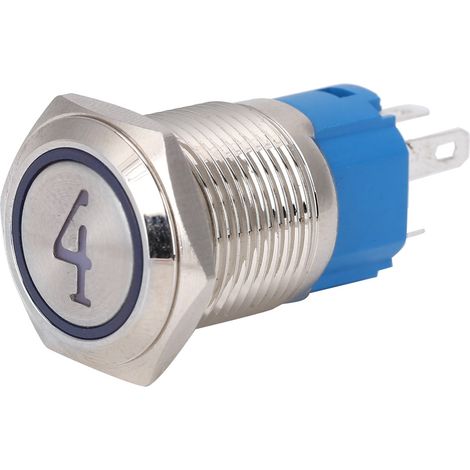 Pack de 2 interrupteurs à bouton poussoir acier inoxydable 5 broches 16 mm tête plate momentanés avec LED blanc 220VAC (1/5)