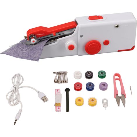 Machine à coudre portable mini professionnelle rouge, ergonomique, sans fil, idéale pour débutants DIY, alimentée par batterie (1/5)