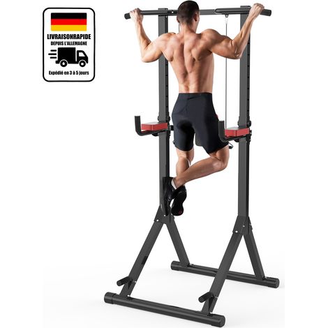 Bigzzia – Chaise romaine de musculation ajustable – Appareil multifonction pour tractions, dips et abdominaux – Capacité 150 kg – Dimensions 103 x 113 x 243,5 cm (1/5)