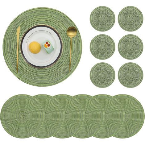 Lot de 6 sets de table ronds verts, antidérapants, lavables et résistants à la chaleur. (1/5)