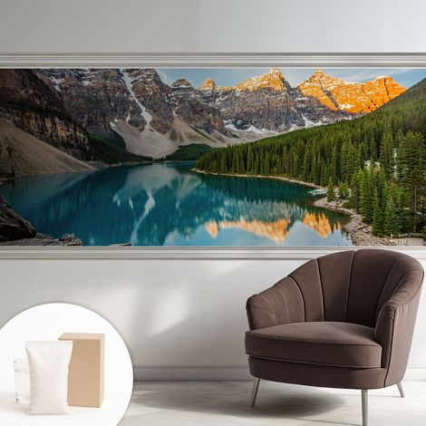 Papier peint intissé mural avec colle pour salon et chambre Décoration murale rapide - Colle incluse gratuite Reflet de montagne 250x104 cm (1/5)