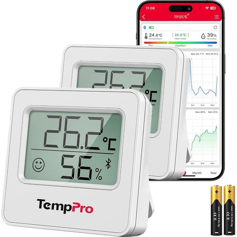 Petit Hygrometre Interieur Connecté Bluetooth de Thermomètre Intérieur, Thermomètre Connecté Utilisé avec Smart APP, pour Le Bureau à Domicile Thermomètre de Reptile, 2 Pièces (1/5)