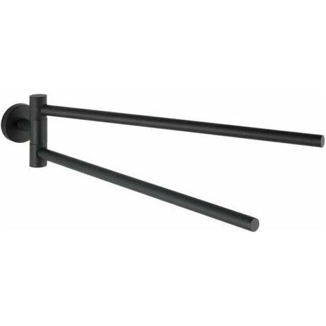 Porte Serviette Salle de Bain mural , Barre porte-serviettes mural avec 2 bras mobiles, Acier Inox, 5,5x9x43 cm, Noir mat (1/2)