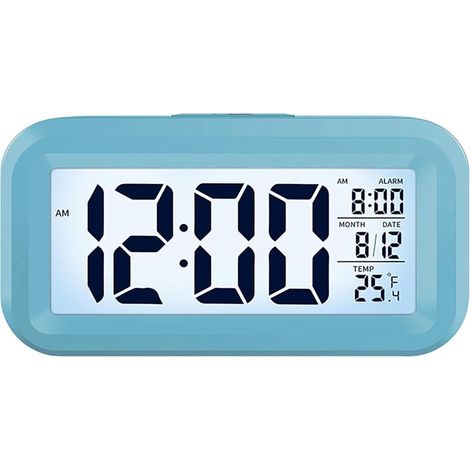 Réveil Numérique pour Chambre, Horloge de Bureau à Piles, Alarm Clock Numérique avec Veilleuse Intelligente, Affichage 12/24H - C°/F° - Date, pour Ado, Adulte et Enfant, Bleu, 425033-DOU