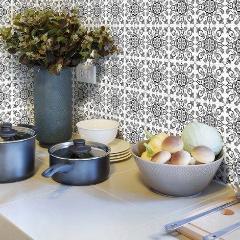 Sticker Mural Carrelage adhésif Cuisine Salle de Bain - 9 STICKERS CARREAUX DE CIMENT AZULEJOS RINTALIA - 9stickers10x10cm