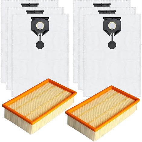 Lot de 6 sacs d'aspirateur de rechange pour Kärcher NT 30/1 Ap Te L NT 30/1 Ap L NT 30/1 Tact L NT 30/1 Tact Te L Accessoires pour aspirateur eau et poussière (6 sacs d'aspirateur + 2 filtres HEPA) (1/5)