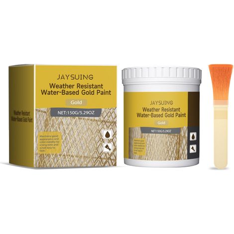 Peinture dorée à base d'eau Jaysuing pour poteaux pour chevaux, clôture extérieure, peinture métallisée dorée scintillante, 150 g + pinceau 1 (1/5)