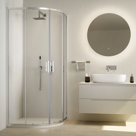 Cabine de douche semi-circulaire 80x80cm Profils Ultraslim en Aluminium Chromé 6mm Verre Transparent avec Traitement Anticalcaire h195 - Mod. Aruba (1/5)
