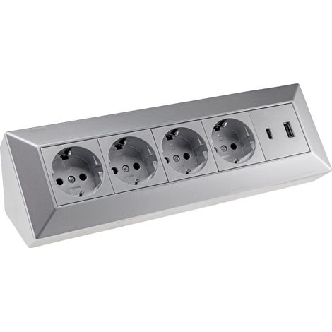 Bloc multiprise CHILITEC 23789, 4 ports, USB-A+C, 250V/16A, argenté