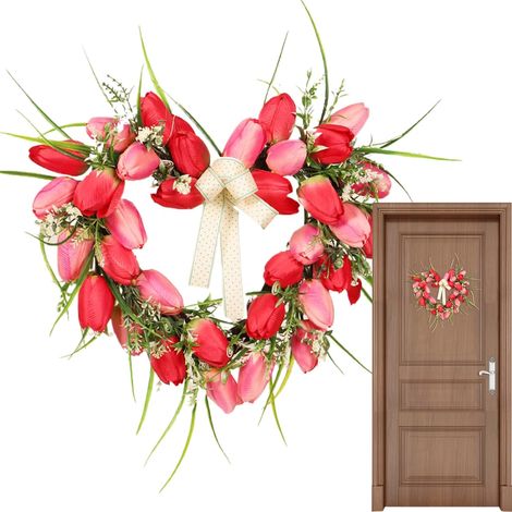 Couronne de Porte pour Saint-Valentin Guirlande de Fête Artificielle de 41 cm,Couronne Florale Décorative pour l'Extérieur,pour Couples Extérieur Printemps Mariage Porche Vacances (1/5)