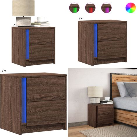vidaXL Nachttisch mit LED-Leuchten Braun Eichen-Optik Holzwerkstoff (1/5)