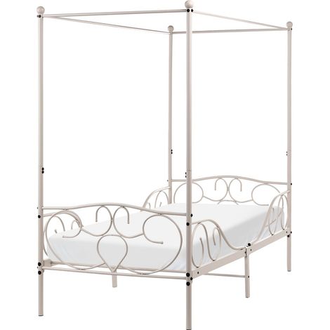 Letto singolo a baldacchino beige chiaro 90 x 200 cm Doghe in metallo Nero Sormery