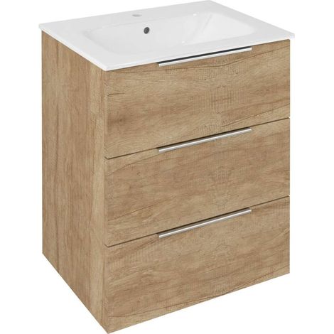 Sapho Cirasa - Mueble para lavabo de 59x75x46 cm, 3 cajones, roble alabama. CR631-2222 (1/5)
