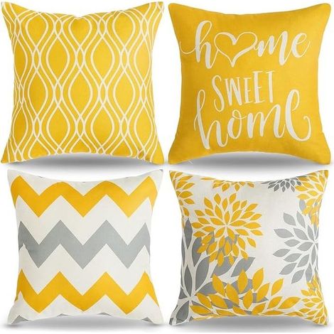 Geometric Pattern Cushion Cover, Yellow Decorative Cushion, Sofa Cushion for Home, Living Room, Bedroom, Interior Decoration, 45x45cm (1/4)