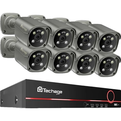 Sistema de cámaras de seguridad, resolución de 8 MP, capacidad de visión nocturna, NVR de 8 canales y 8 cámaras, 1T (1/2)