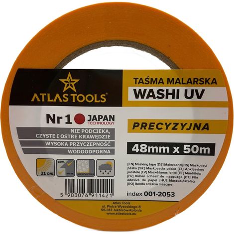 Cinta adhesiva japonesa Washi de Atlas Tools, de precisión, impermeable, 48 mm/50 m (1/5)