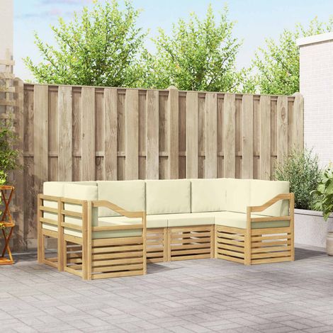 vidaXL Ensemble de canapé d'angle 6 pcs Blanc et crème Polyester (1/5)