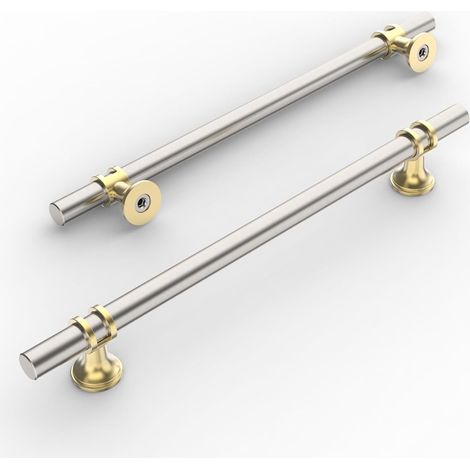 Lot de 10 poignées de cuisine, nickel satiné brossé et doré, entraxe 192 mm. (1/5)