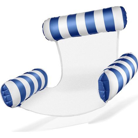 Chaise de piscine gonflable avec dossier et accoudoirs, rangée gonflable gonflable à trois tubes, bleu foncé (1/5)