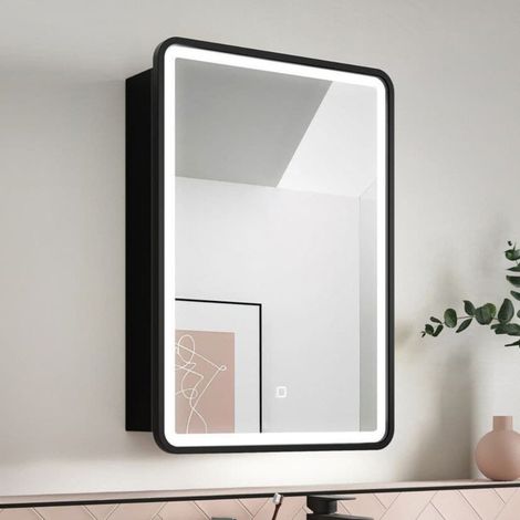 Armoire de toilette avec miroir, éclairage LED 3 couleurs et capteur, 50x71 cm noir, SAT (SATZGALED5071CE) (1/5)