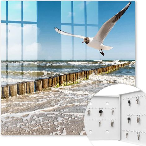 Armoire à clés - (30 cm x 30 cm) - Boîte à clés murale - Coffret de rangement pour clés - Couleur blanche - Ouverture vers la droite - Pour maison et bureau - Espace maritime