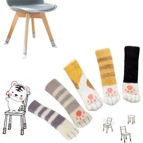 20 chaussettes pour pieds de chaise, 5 paires de chaussettes tricotées pour pieds de table, pieds de meubles en forme de chat (1/5)