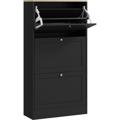 Meuble à chaussures scandinave 3 portes battantes 18 paires 60x23,5x115 cm noir effet bois (1/5)