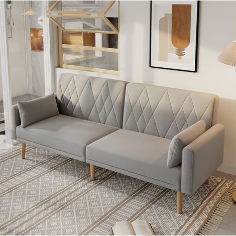 Sofá cama 2 plazas de terciopelo gris 180x75x82 cm con respaldo independiente y reposabrazos ajustables (1/5)