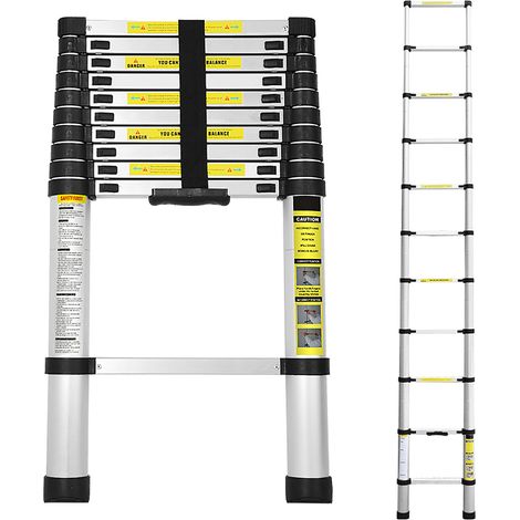 Wolketon Echelle Télescopique 3.2M Silber Échelle pliante télescopique pliable extensible Échelle droite simple charge max. 150 kg