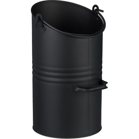 Seau à charbon 40 x 23 cm avec ouverture biseautée design moderne transport facile en fer noir (1/3)