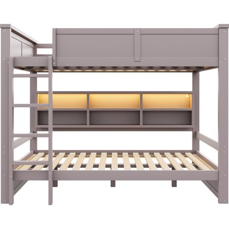 CHICFURN Litera 160x200 con 6 armarios laterales, LED multicolor, estructura de madera de pino y MDF, diseño resistente para dormitorios juveniles y habitaciones pequeñas (1/5)