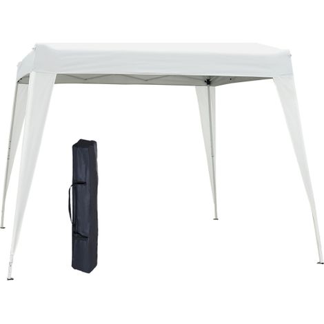 Tenda ombrellone piegabile, 2,4×2,4 metri, per feste, con protezione UV, portatile con custodia, per giardino e balcone, in acciaio, bianco.