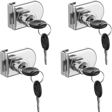 CSPARKV Glastürschloss, 4 Stück Nockenschlösser, Glastür, Schrank, Vitrine, Sicherheitsschloss für 5–8 mm Glastür ohne Bohren