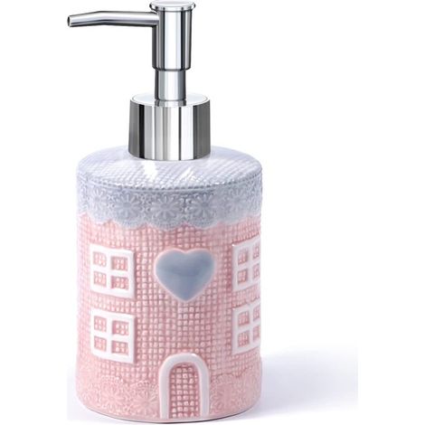 Distributeur de gel hydroalcoolique en céramique rose, flacon décoratif pour cuisine et salle de bain (1/5)