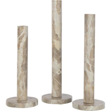 Lot de 3 Bougeoirs en Marbre "Bali" 40cm Beige (1/5)