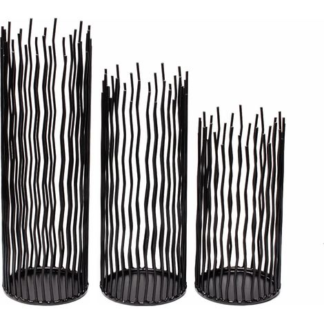 Ensemble de 3 bougeoirs LED en métal et osier, style moderne, noir, pour table à manger, 21,9 cm (8 pouces) environ.