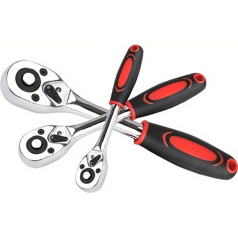 Jeu de 3 clés à cliquet à dégagement rapide avec 24 dents (1/4", 3/8", 1/2") - Idéal pour les bricoleurs et les réparations automobiles à domicile (1/5)