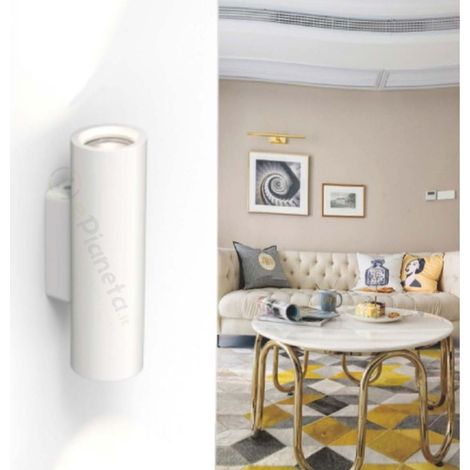 Applique da parete in gesso tubolare attacco GU10 lampada cilindro doppia luce verticale lineare bianco verniciabile (1/5)
