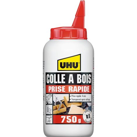 Colle à Bois Express- Colle Bois Vinylique Extra Forte et Séchage Rapide - Résistante à l'Humidité (D2) - Sans Solvant - Transparente après Séchage - Bouteille de 750 g (1/3)