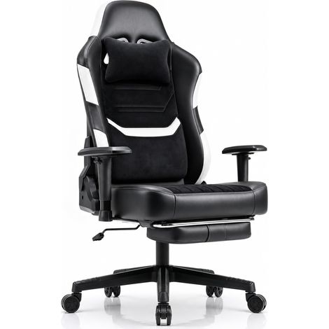 Chaise Gaming pour Adultes (Grand Et Haut), Charge Jusqu'à 200 Kg, Chaise De Bureau Ergonomique Lourde avec Accoudoirs 2D, Repose-Pieds, Chaise De Bureau Réglable De 90 À 160 °, Blanc (1/5)