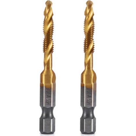 Taraud métrique M5x0,8 mm à tige hexagonale, revêtement titane, filetage HSS, pour machines à visser, ouvert - JBMEDIA (1/4)