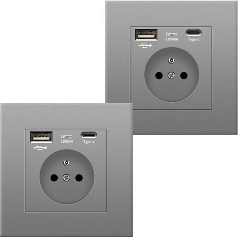 2 PCS Prise Murale USB + Type-C 5V 2.1A, Adaptateur Secteur UE AC 110-250V pour Smartphone et Tablette (1/5)