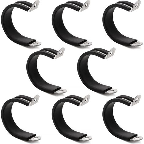 8 Pièces 32mm Colliers de Serrage en 304 Acier Inoxydable de Caoutchouc, Caoutchouc Doublé P Clips, P Clips Tuyau Pinces, pour Tuyau, Câble (1/5)
