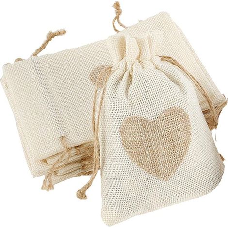 30Pcs Sachets en Toile de Jute Pochettes avec Cordon et Motif de Coeur pour Cadeau Mariage Bijoux Emballage faveurs de fête de Mariage Assortis pour Femme Ensemble-Beige (1/5)