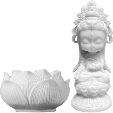 Ornement Décoratif Ensemble Facile à Nettoyer Figurine de Bouddha en Résine Blanche, Décoration de Bureau pour Bureau et Jardin (1/5)