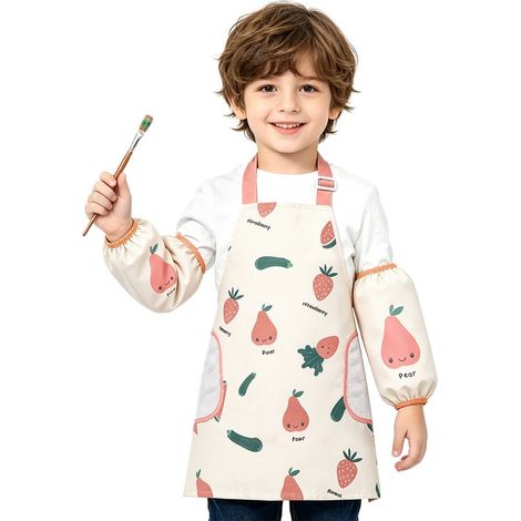 Kinderschürze Verstellbare, wasserdichte Kinderschürze mit Ärmeln Küchenschürze für Kinder mit Taschen für Jungen und Mädchen zum Kochen, Backen, (1/5)