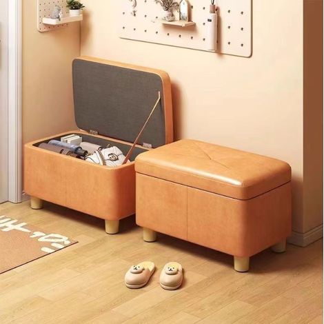 pouf de rangement rectangulaire tabouret à chaussures simili cuir résistant cadre en bois massif mousse haute densité dimension 40x28x28cm multifonction pour salon entrée chambre (1/5)