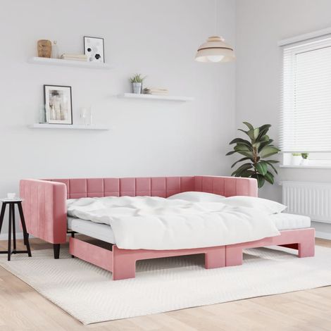 Sofá cama nido con colchón terciopelo rosa 100x200 cm (1/5)